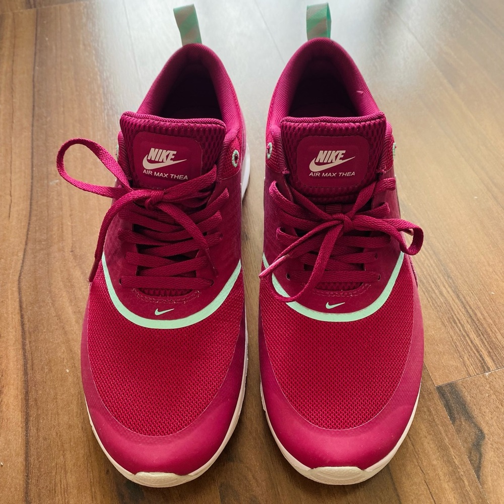 Nike Women’s Air Max Thea Athletic Shoes in Burgundy with Mint Accents